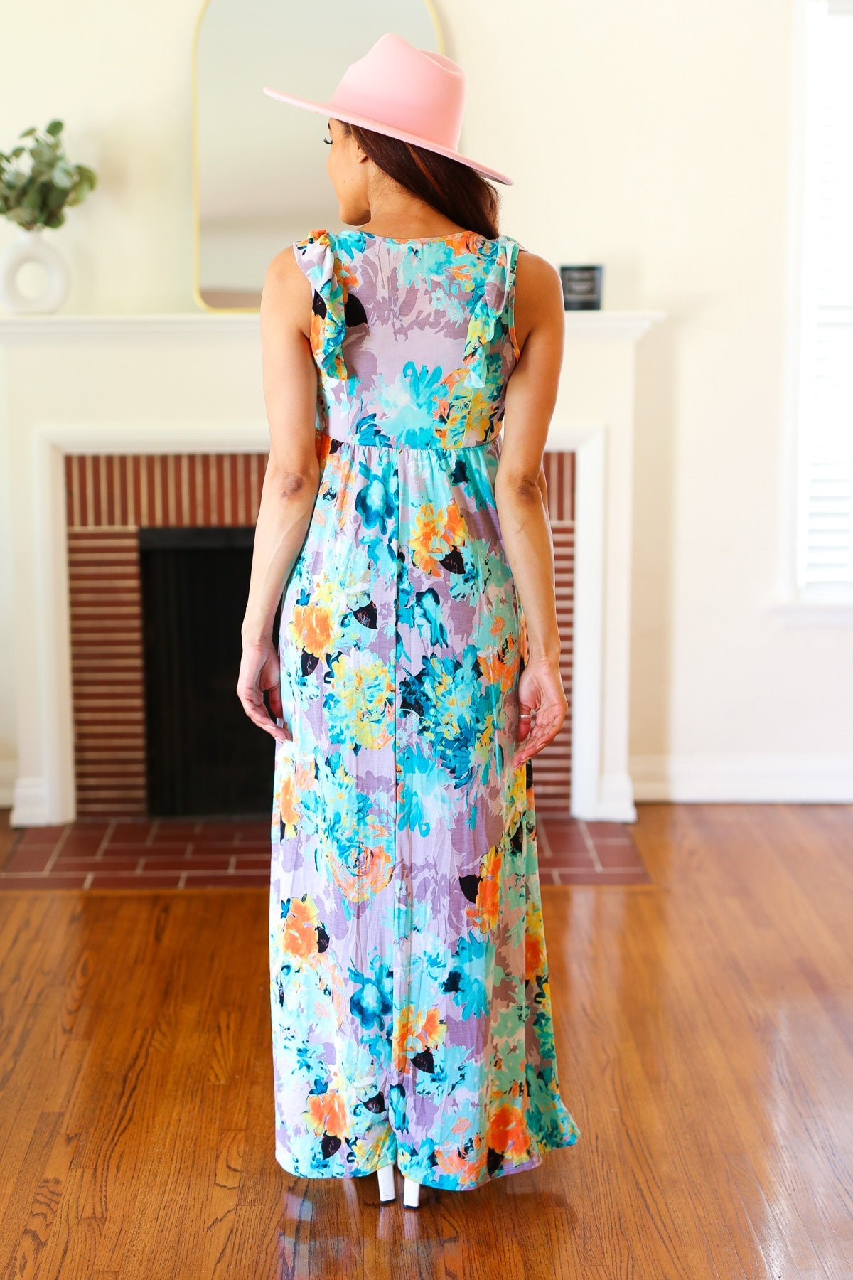 Feeling Elegant Seafoam Floral Print Ruffle Maxi Dress