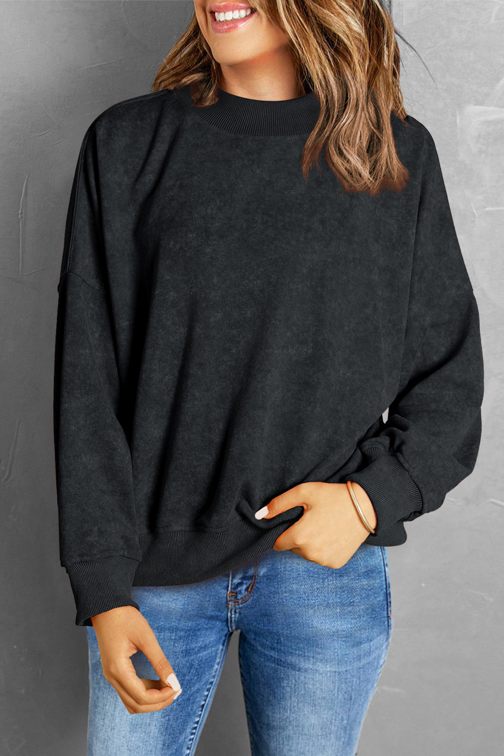 Brown Drop Shoulder Crew Neck Pullover Sweatshirt